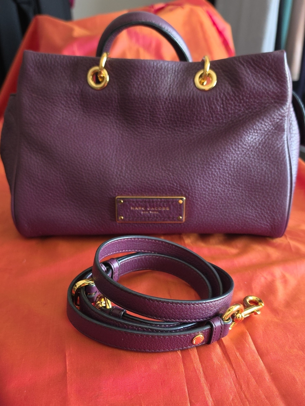 Marc Jacobs Plum Pebbled Leather Satchel with Gold Hardware